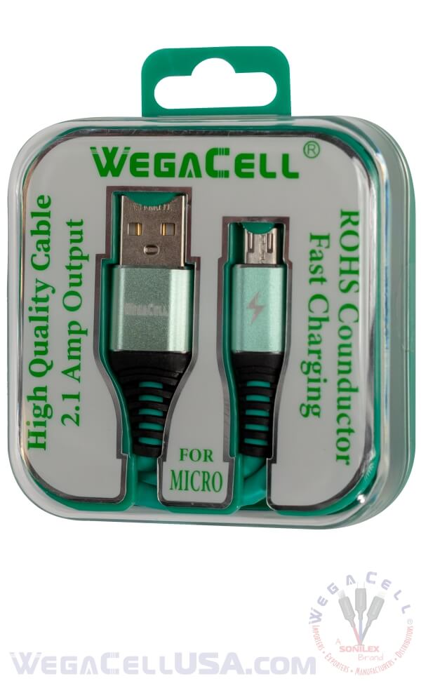 Android V8 Micro USB Braided Fast Charging 3 Ft TPE Data Cable - Wholesale Pkg. WegaCell: WL-3CBL51-MCR