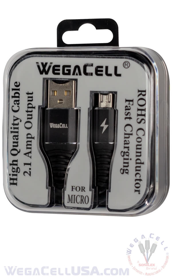 Android V8 Micro USB Braided Fast Charging 3 Ft TPE Data Cable - Wholesale Pkg. WegaCell: WL-3CBL51-MCR