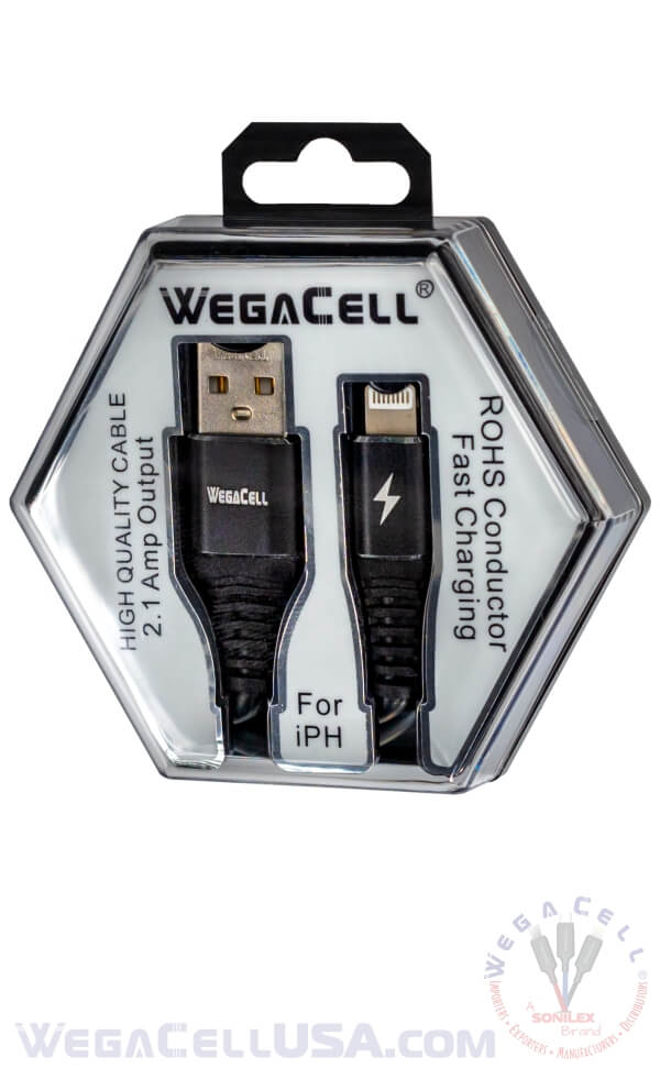 Apple Compatible Fast Charging 3 Ft Lightning TPE Data Cable - Wholesale Pkg. WegaCell: WL-3CBL52-IPH