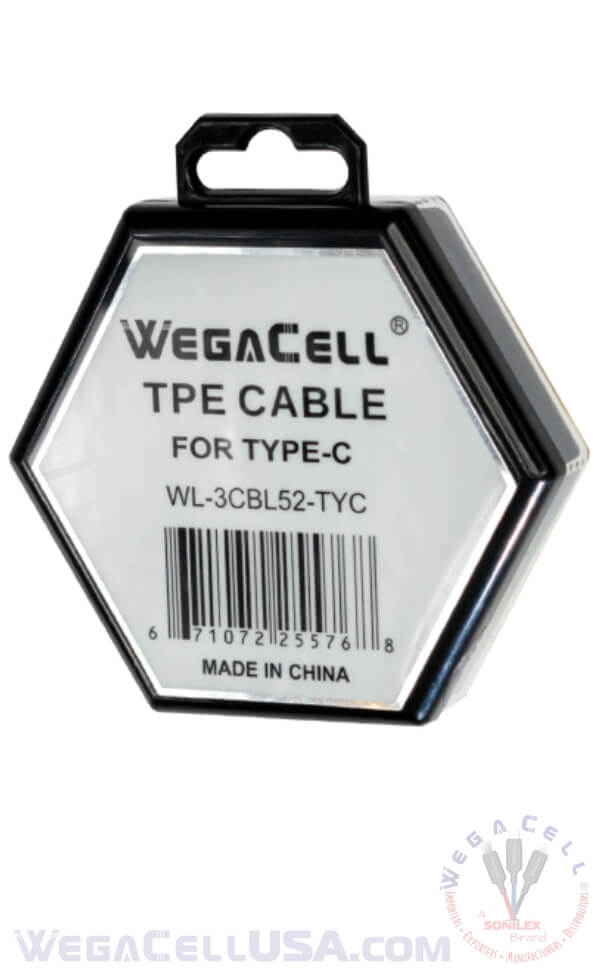 Android Type C USB Braided Fast Charging 3 Ft TPE Data Cable - Wholesale Pkg. WegaCell: WL-3CBL52-TYC