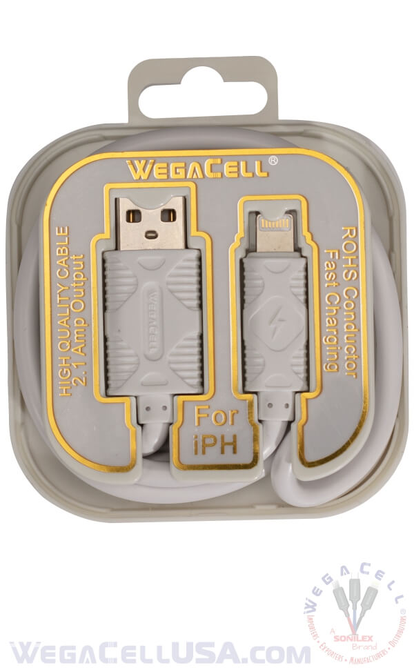 Apple Compatible Fast Charging 3 Ft Lightning TPE Data Cable - Wholesale Pkg. WegaCell: WL-3CBL89-IPH