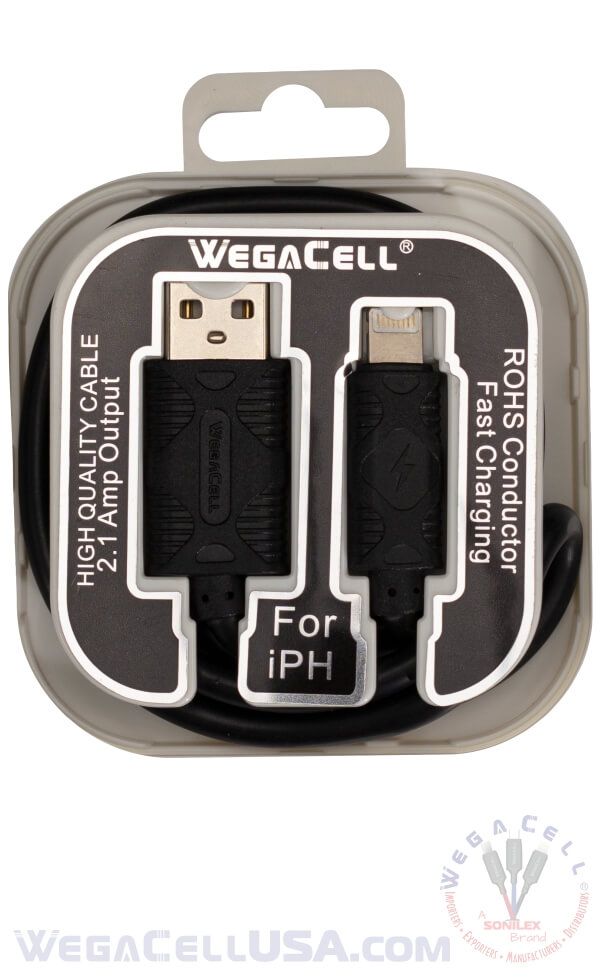 Apple Compatible Fast Charging 3 Ft Lightning TPE Data Cable - Wholesale Pkg. WegaCell: WL-3CBL89-IPH