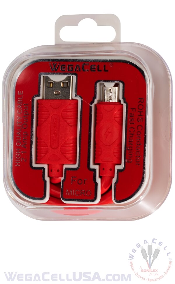 Android V8 Micro USB Braided Fast Charging 3 Ft TPE Data Cable - Wholesale Pkg. WegaCell: WL-3CBL89-MCR