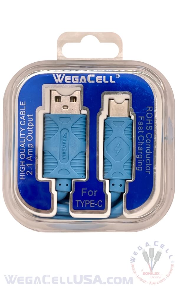 Android Type C USB Braided Fast Charging 3 Ft TPE Data Cable - Wholesale Pkg. WegaCell: WL-3CBL89-TYC