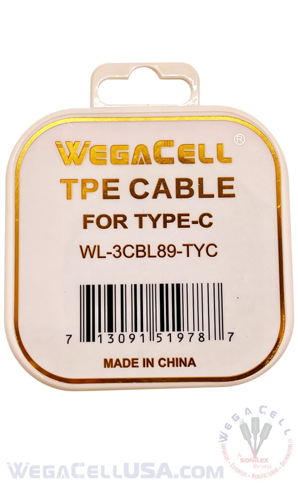 Android Type C USB Braided Fast Charging 3 Ft TPE Data Cable - Wholesale Pkg. WegaCell: WL-3CBL89-TYC