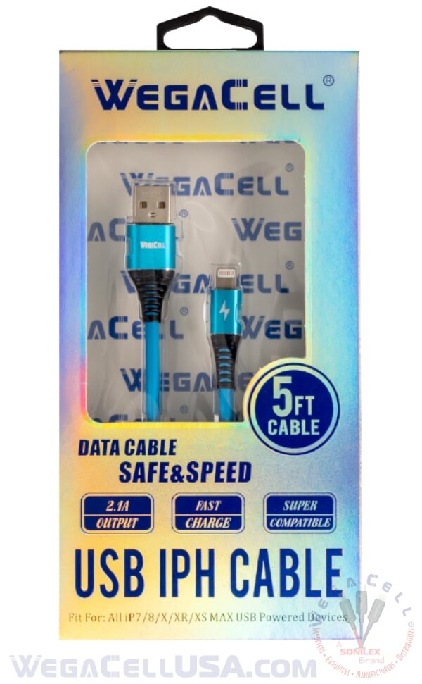 Apple Compatible Fast Charging 5 Ft Lightning TPE Data Cable - Wholesale Pkg. WegaCell: WL-5CBL12-IPH