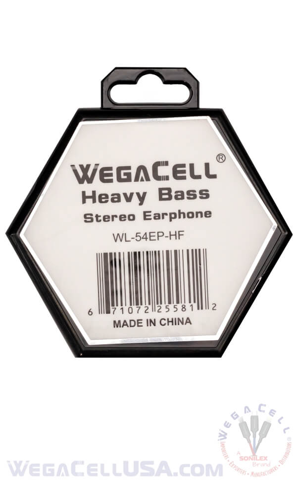 In-Ear Stereo Earphone Noise Isolating Heavy Bass - Wholesale Pkg. WegaCell: WL-54EP-HF-NEW