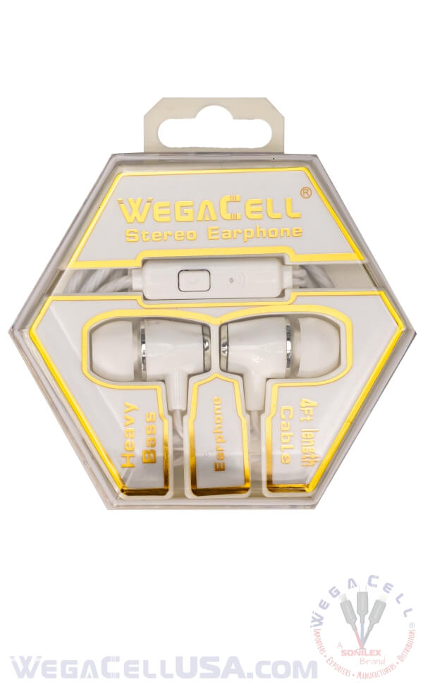 In-Ear Stereo Earphone Noise Isolating Heavy Bass - Wholesale Pkg. WegaCell: WL-54EP-HF-NEW