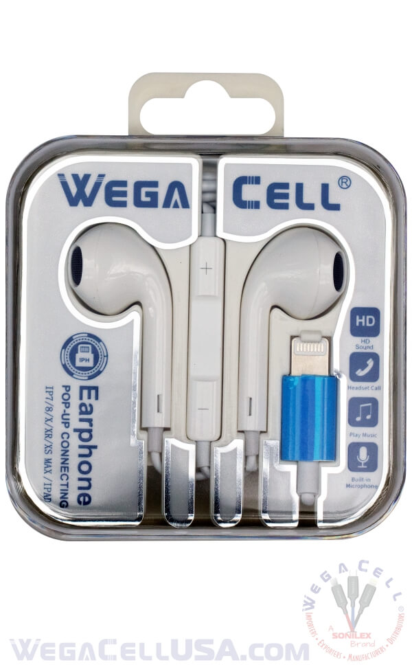Apple Compatible In-Ear Stereo Earphone Noise Isolating Heavy Bass - Wholesale Pkg. WegaCell: WL-57IPH-HF