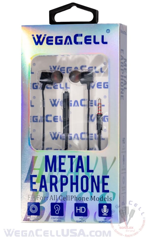 In-Ear Stereo Earphone Noise Isolating Heavy Bass - Wholesale Pkg. WegaCell: WL-66EP-HF