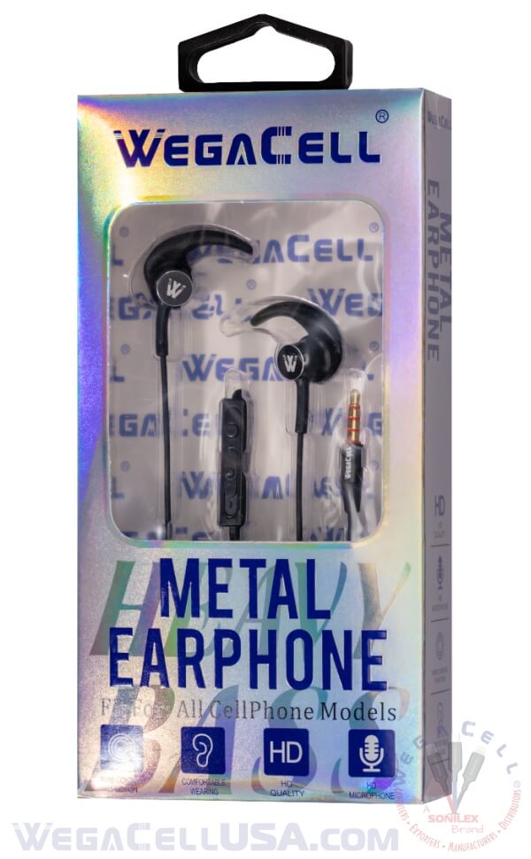In-Ear Stereo Earphone Noise Isolating Heavy Bass - Wholesale Pkg. WegaCell: WL-67EP-HF