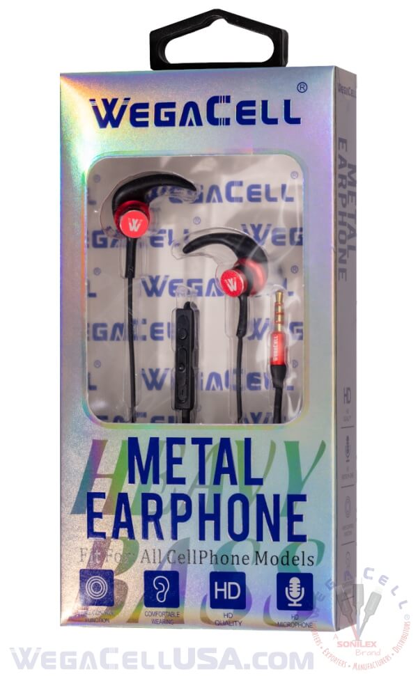 In-Ear Stereo Earphone Noise Isolating Heavy Bass - Wholesale Pkg. WegaCell: WL-67EP-HF