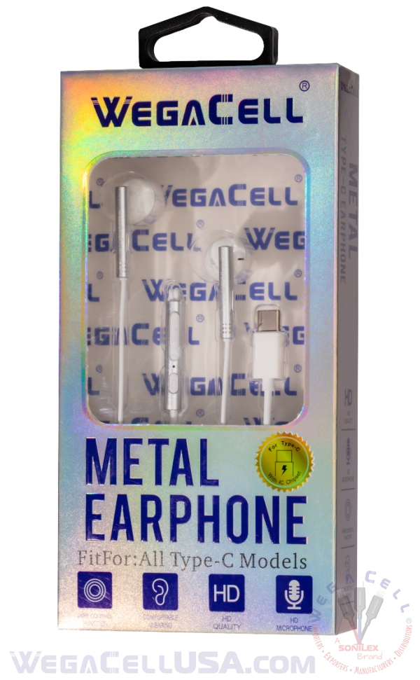 USB Type C In-Ear Stereo Earphone Noise Isolating Heavy Bass - Wholesale Pkg. WegaCell: WL-71EP-HF