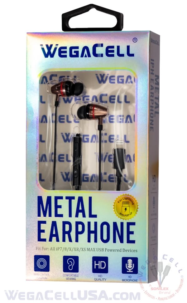 Apple Compatible In-Ear Stereo Earphone Noise Isolating Heavy Bass - Wholesale Pkg. WegaCell: WL-72IPH-HF