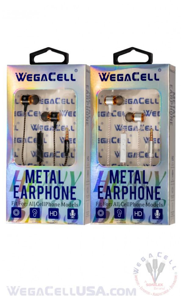 In-Ear Stereo Earphone Noise Isolating Heavy Bass - Wholesale Pkg. WegaCell: WL-222EP-HF