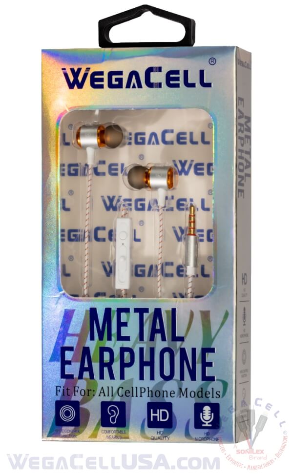 In-Ear Stereo Earphone Noise Isolating Heavy Bass - Wholesale Pkg. WegaCell: WL-222EP-HF