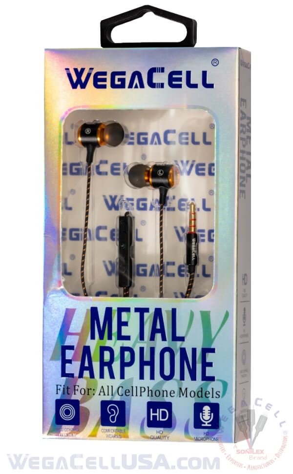 In-Ear Stereo Earphone Noise Isolating Heavy Bass - Wholesale Pkg. WegaCell: WL-222EP-HF