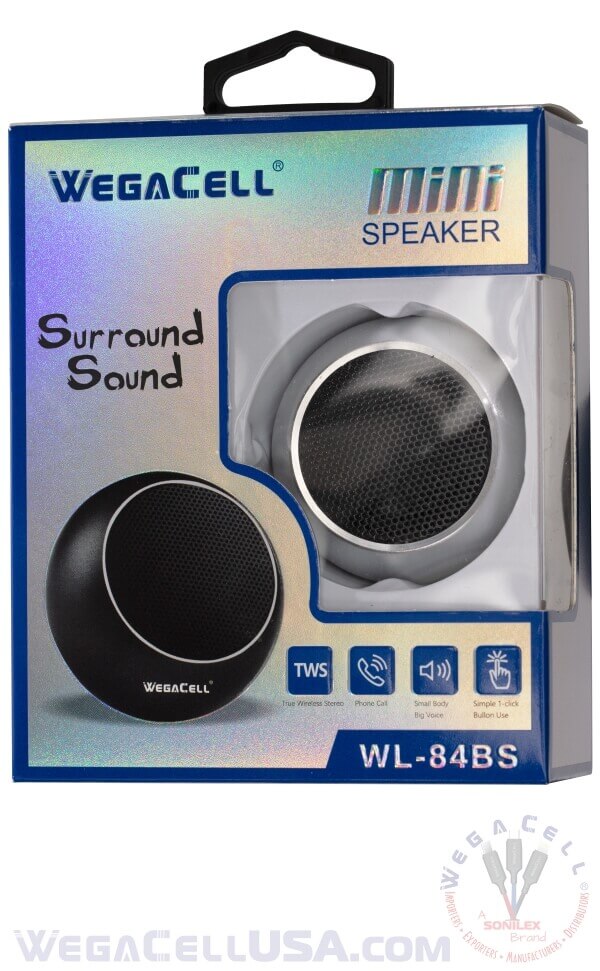 Bluetooth 5.0 TWS Dual Pairing 360 Sound MiniSpeaker - Wholesale Pkg. WegaCell: WL-84BS
