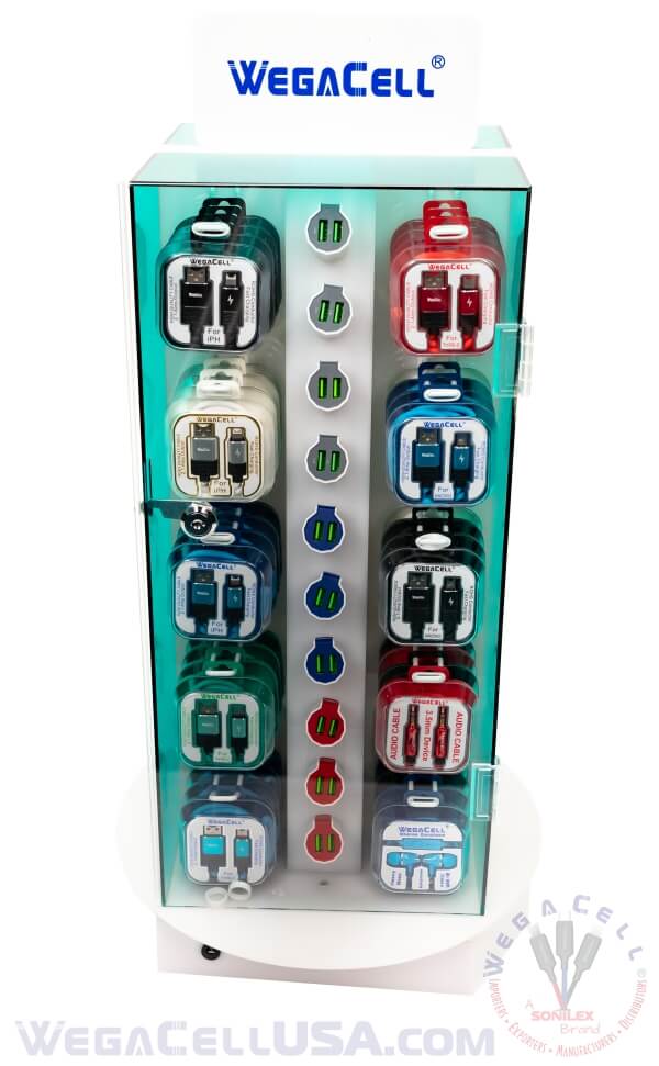 Rotating LED Double-Sided Lockable Counter Display Rack 100 pcs. Model No. WegaCell: WL-9907ASL