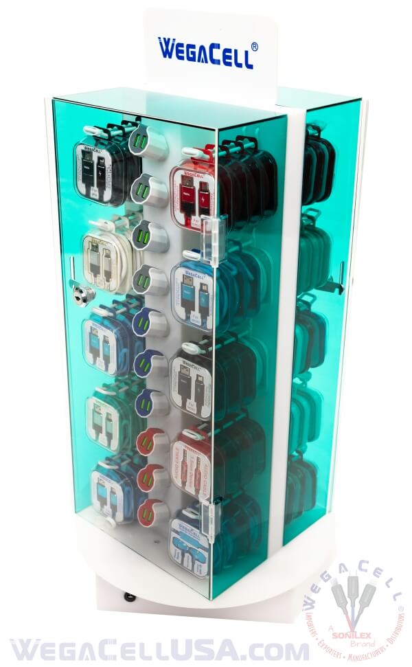 Rotating LED Double-Sided Lockable Counter Display Rack 100 pcs. Model No. WegaCell: WL-9907ASL