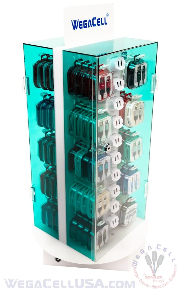 Rotating LED Double-Sided Lockable Counter Display Rack 100 pcs. Model No. WegaCell: WL-9907ASL