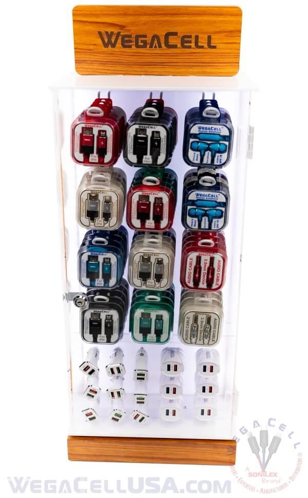 Rotating LED Double-Sided Lockable Counter Display Rack 150 pcs. Model No. WegaCell: WL-9912ASD