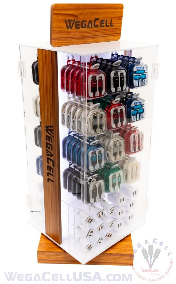 Rotating LED Double-Sided Lockable Counter Display Rack 150 pcs. Model No. WegaCell: WL-9912ASD
