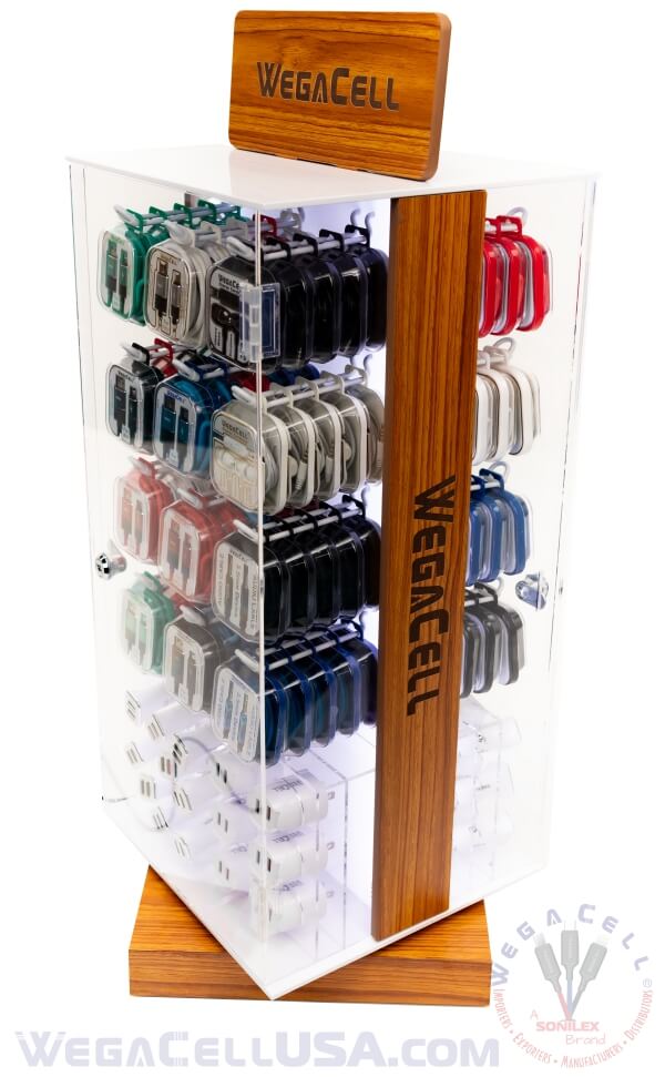 Rotating LED Double-Sided Lockable Counter Display Rack 150 pcs. Model No. WegaCell: WL-9912ASD